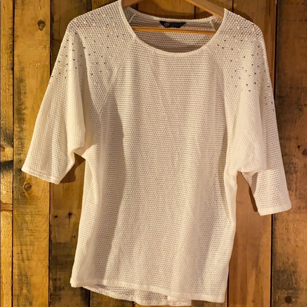 EUC Beaded White SJS Knit Blouse